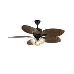 Tropica Breeze Ceiling Fan Light with Palm Blades and Amber Glass