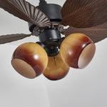 Tropiluxe Ceiling Fan Light with Palm Leaf Blades and Amber Glass Shade