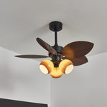 Tropiluxe Ceiling Fan Light with Palm Leaf Blades and Amber Glass Shade