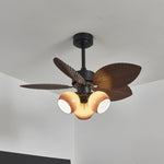 Tropiluxe Ceiling Fan Light with Palm Leaf Blades and Amber Glass Shade