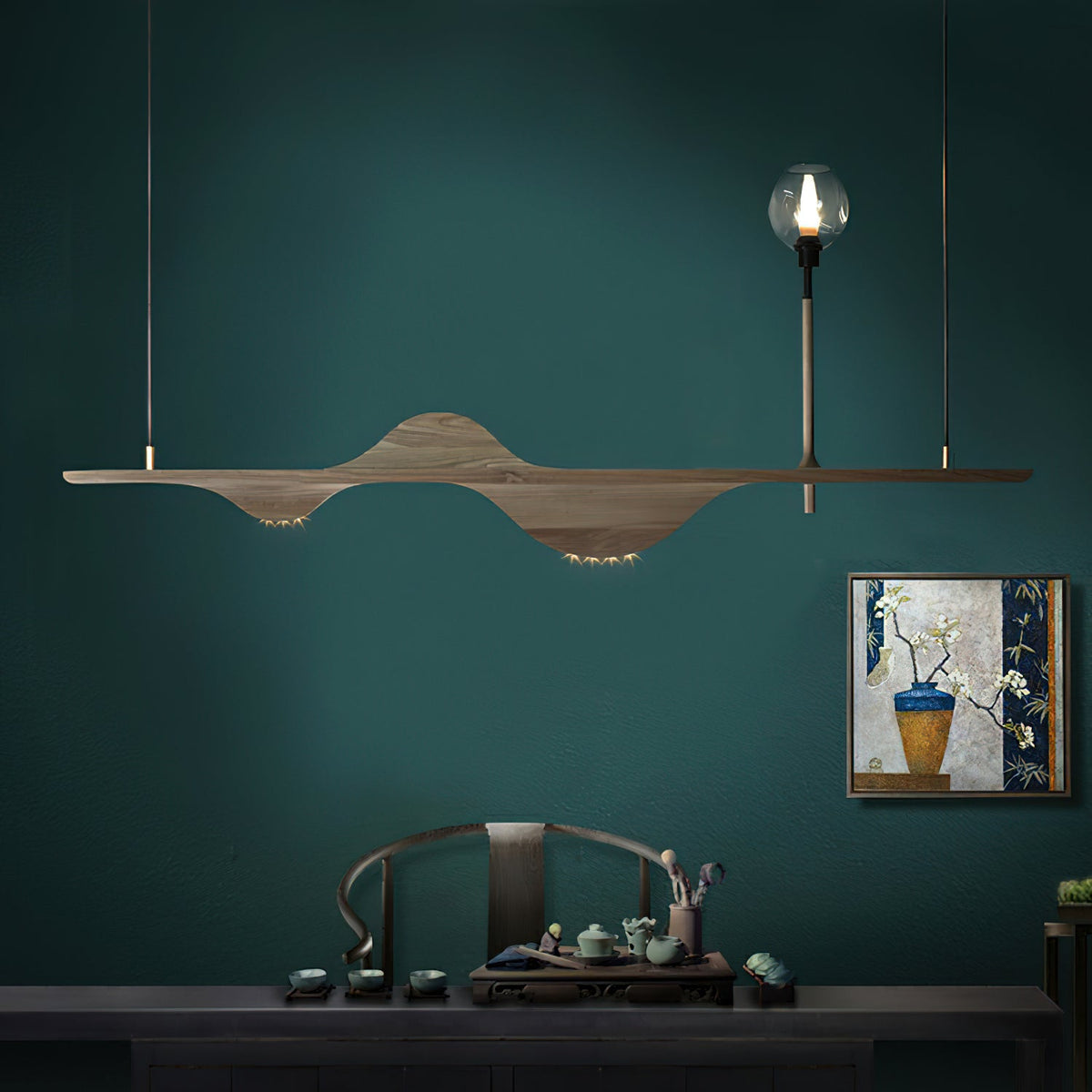 Tsunami Wave Wooden Chandelier for Modern Interiors