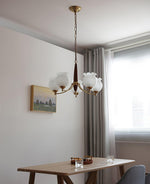 Tulips Glass Wood Chandelier – Modern Brass Pendant Light for Dining Room