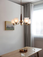 Tulips Glass Wood Chandelier – Modern Brass Pendant Light for Dining Room