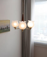 Tulips Glass Wood Chandelier – Modern Brass Pendant Light for Dining Room