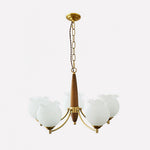 Tulips Glass Wood Chandelier – Modern Brass Pendant Light for Dining Room