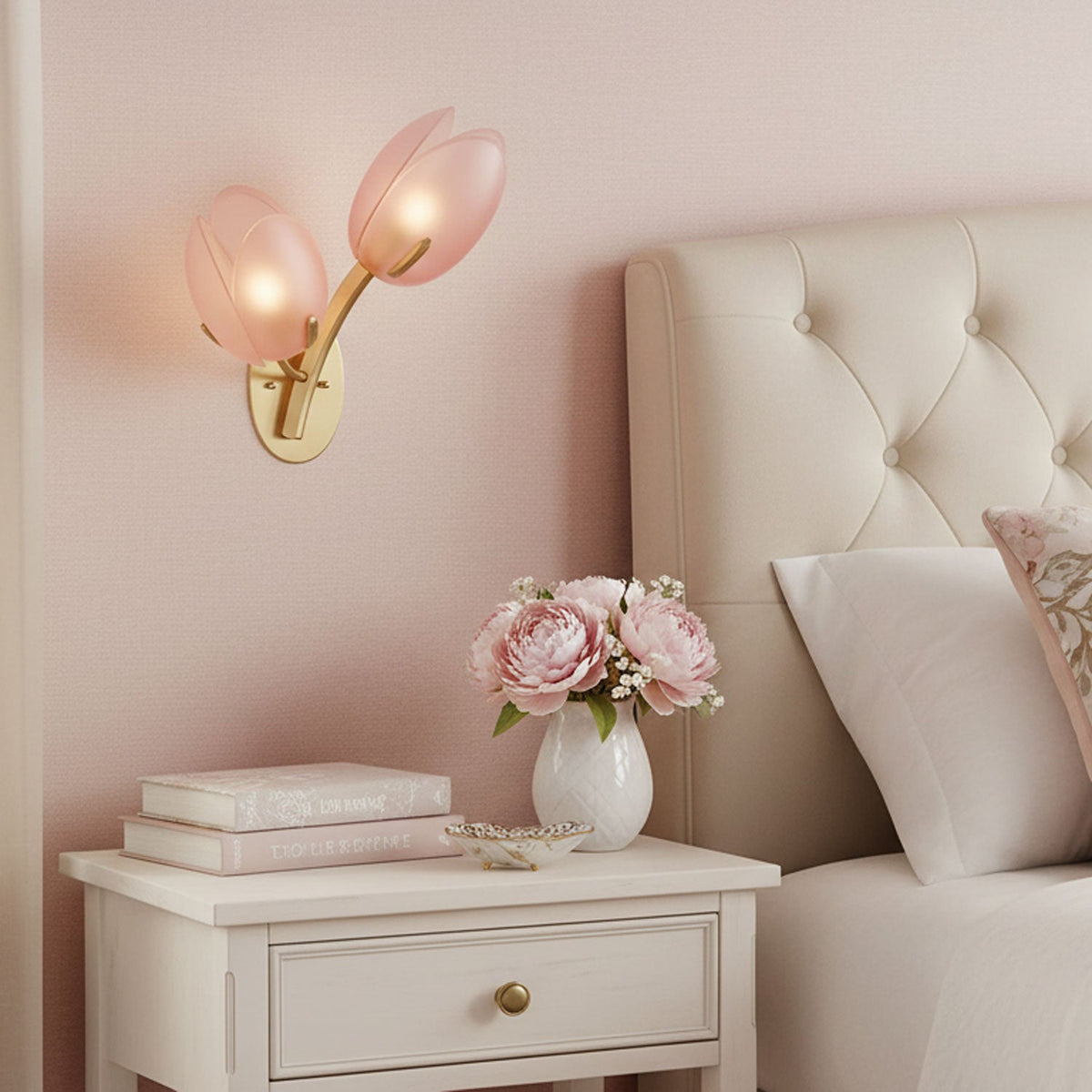 Tulyn Bloom Wall Sconce in Blush Pink Glass and Gold Metal