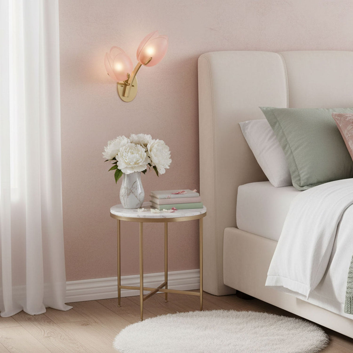 Tulyn Bloom Wall Sconce in Blush Pink Glass and Gold Metal