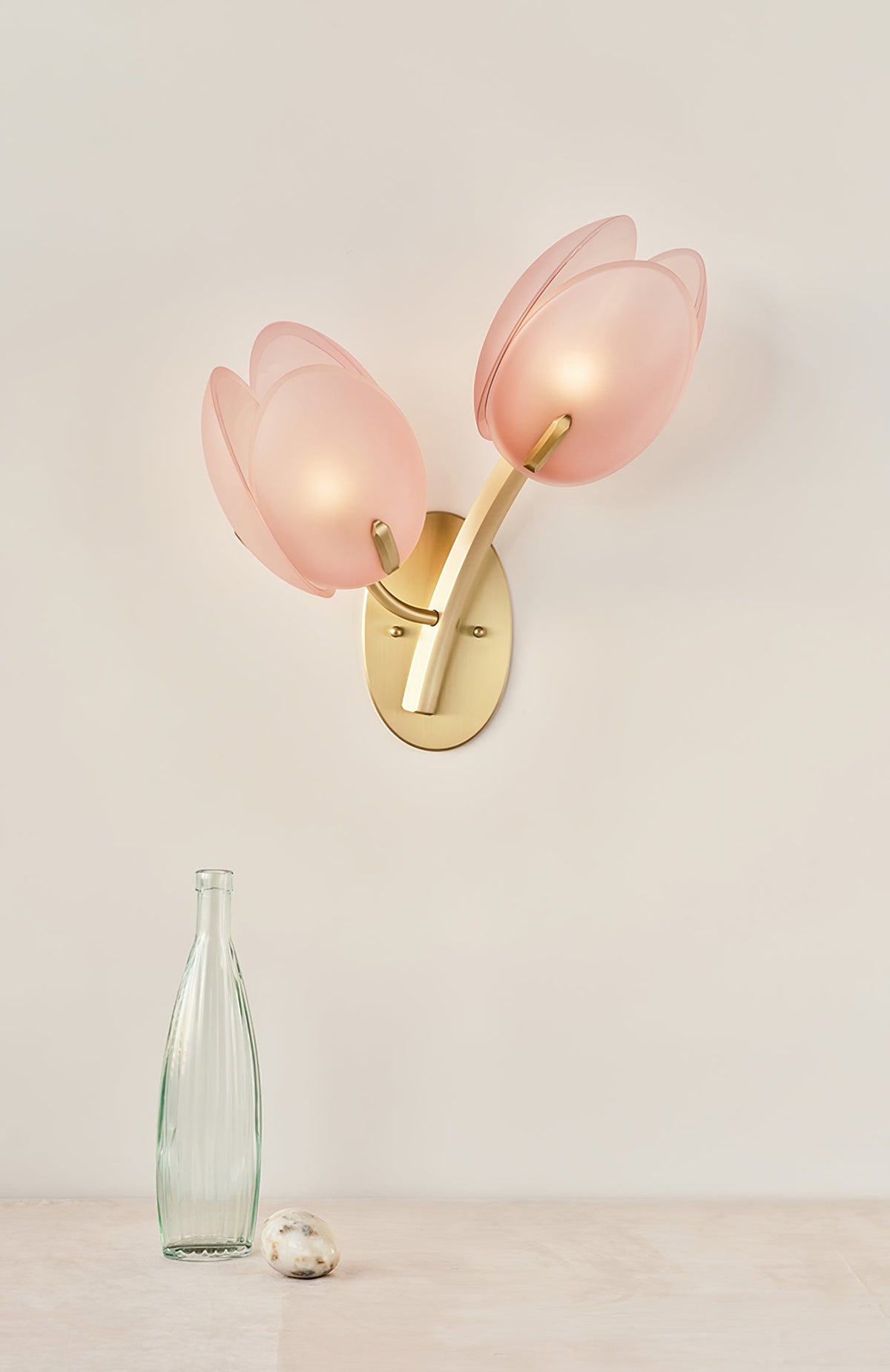Tulyn Bloom Wall Sconce in Blush Pink Glass and Gold Metal