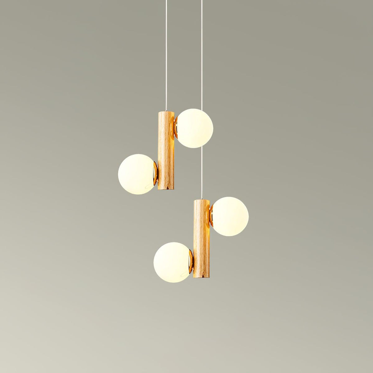 Tupelo Double Pendant Light in Wood and Glass for Dining Room and Living Room