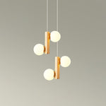 Tupelo Double Pendant Light in Wood and Glass for Dining Room and Living Room