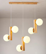 Tupelo Double Pendant Light in Wood and Glass for Dining Room and Living Room
