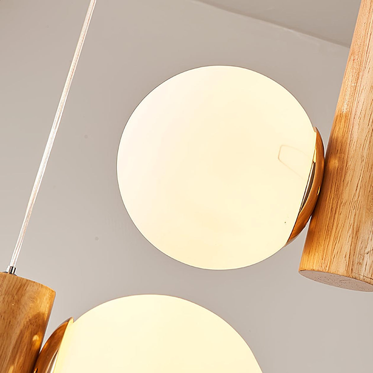 Tupelo Double Pendant Light in Wood and Glass for Dining Room and Living Room
