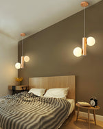 Tupelo Double Pendant Light in Wood and Glass for Dining Room and Living Room