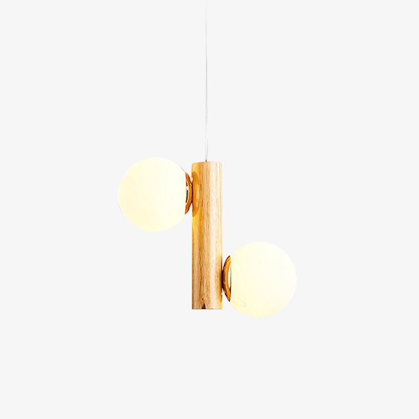 Tupelo Double Pendant Light in Wood and Glass for Dining Room and Living Room