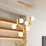 Tupelo Double Pendant Light in Wood and Glass for Dining Room and Living Room