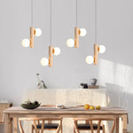 Tupelo Double Pendant Light in Wood and Glass for Dining Room and Living Room