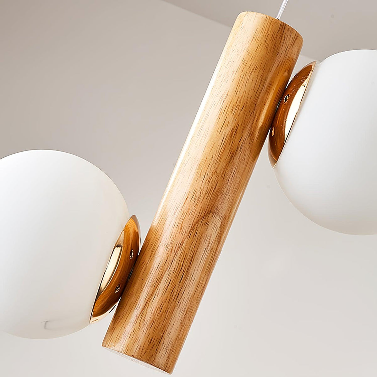 Tupelo Double Pendant Light in Wood and Glass for Dining Room and Living Room