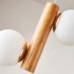 Tupelo Double Pendant Light in Wood and Glass for Dining Room and Living Room