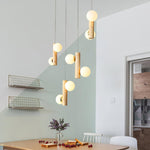 Tupelo Double Pendant Light in Wood and Glass for Dining Room and Living Room
