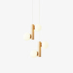 Tupelo Double Pendant Light in Wood and Glass for Dining Room and Living Room