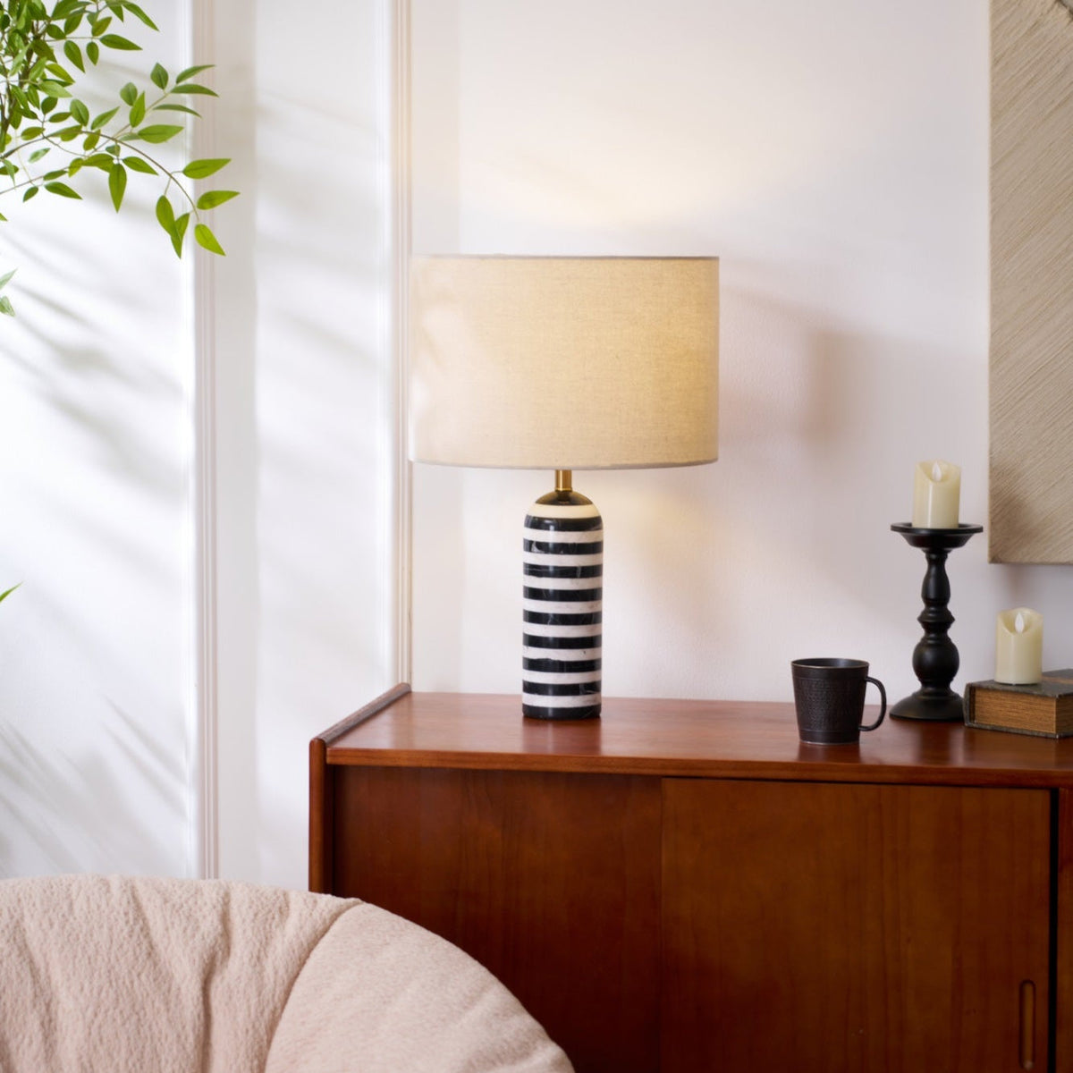 Tuxedo Marble Table Lamp – Modern Monochrome Accent Light for Bedroom and Living Room
