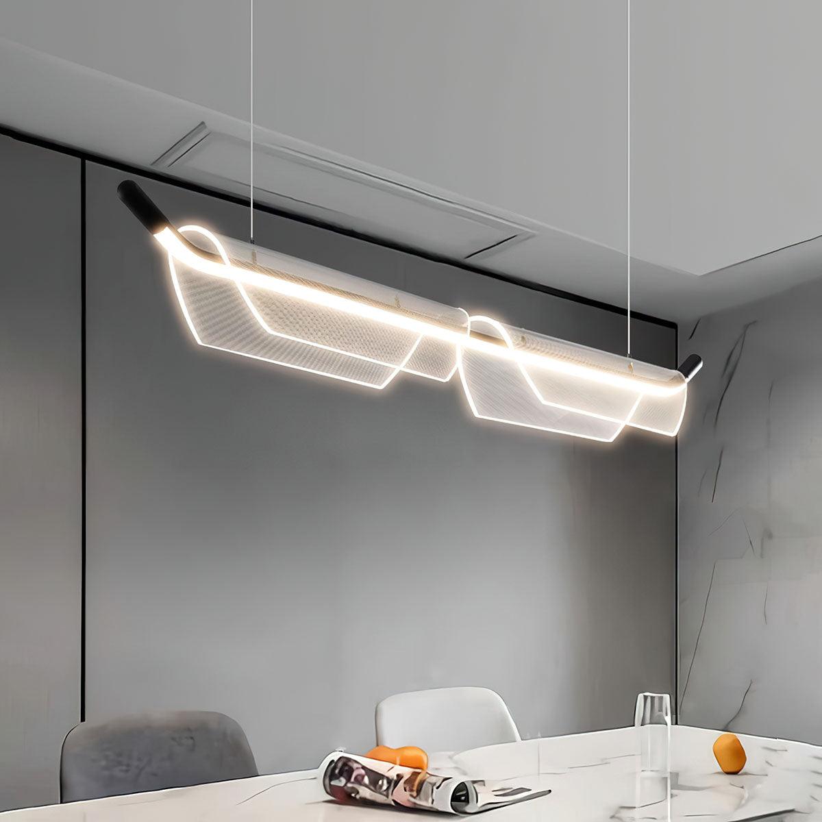 Two Boats Acrylic LED Pendant Light, Linear Modern Chandelier for Kitchen Island and Dining Room