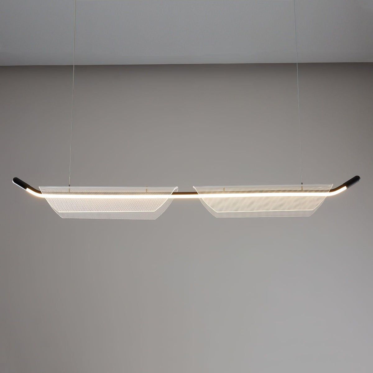 Two Boats Acrylic LED Pendant Light, Linear Modern Chandelier for Kitchen Island and Dining Room