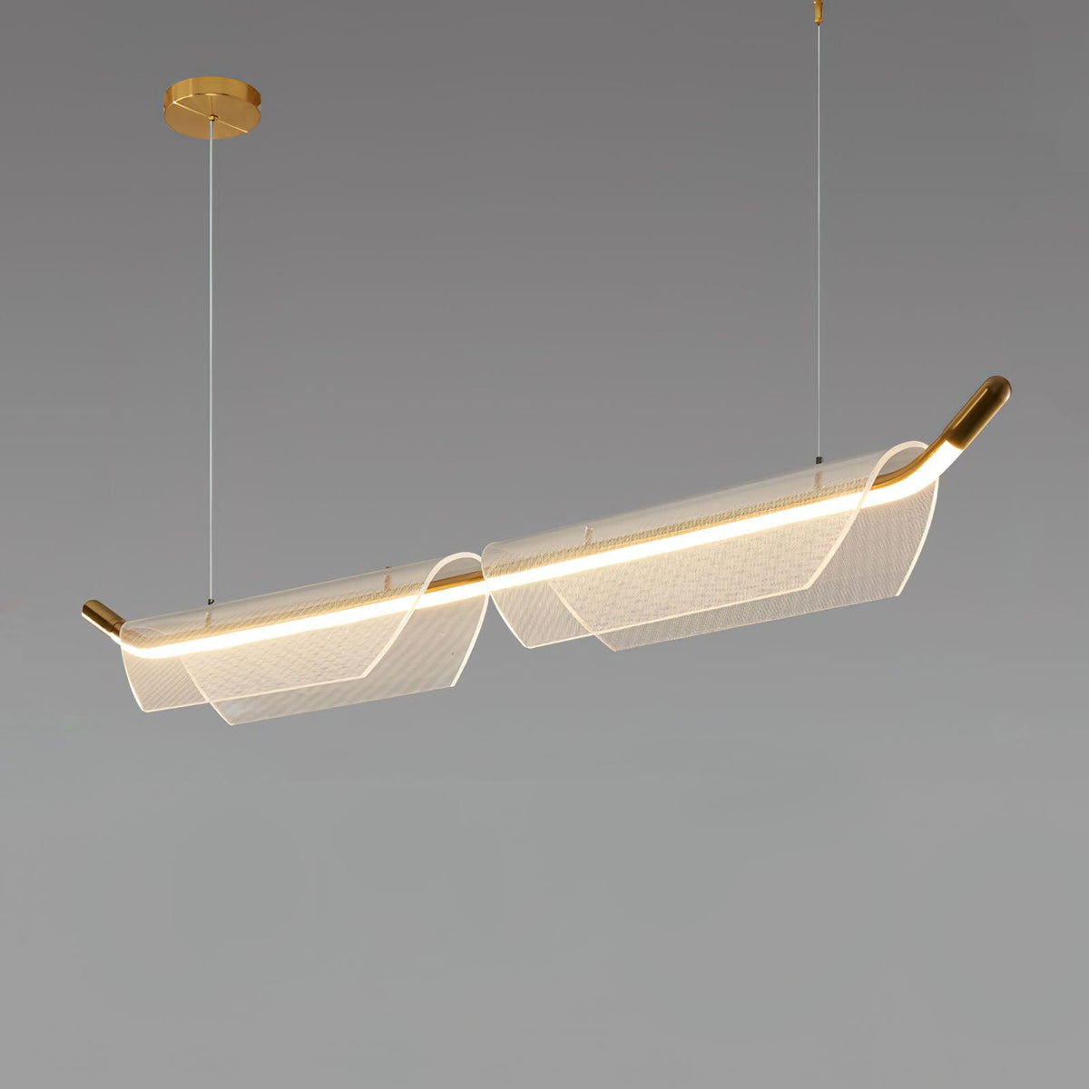 Two Boats Acrylic LED Pendant Light, Linear Modern Chandelier for Kitchen Island and Dining Room