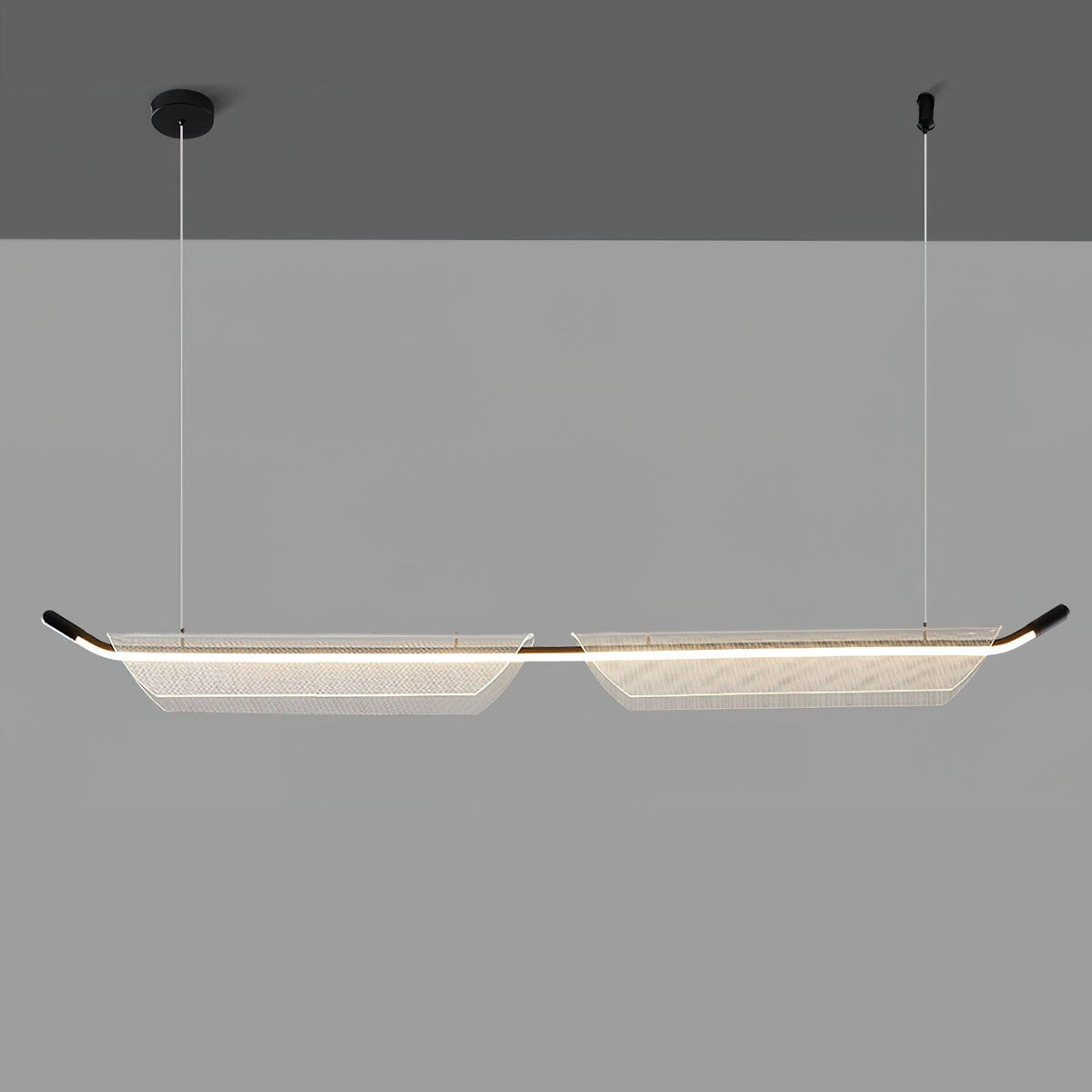 Two Boats Acrylic LED Pendant Light, Linear Modern Chandelier for Kitchen Island and Dining Room