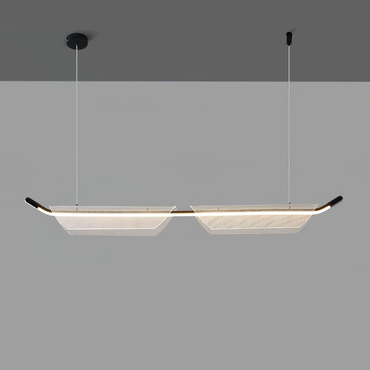 Two Boats Acrylic LED Pendant Light, Linear Modern Chandelier for Kitchen Island and Dining Room