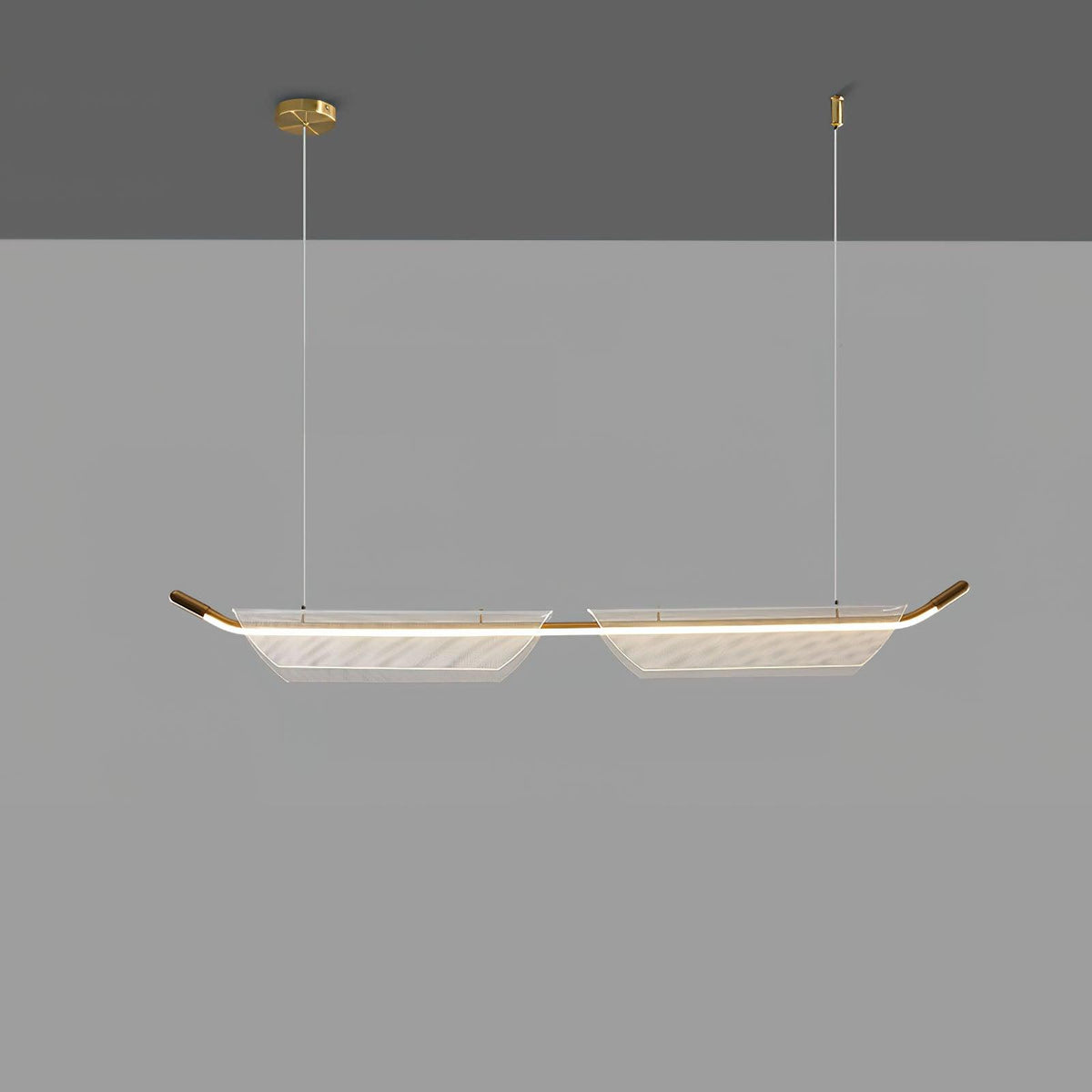 Two Boats Acrylic LED Pendant Light, Linear Modern Chandelier for Kitchen Island and Dining Room