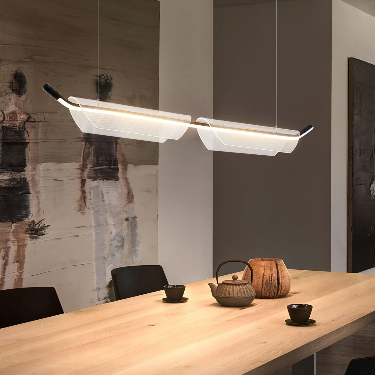Two Boats Acrylic LED Pendant Light, Linear Modern Chandelier for Kitchen Island and Dining Room