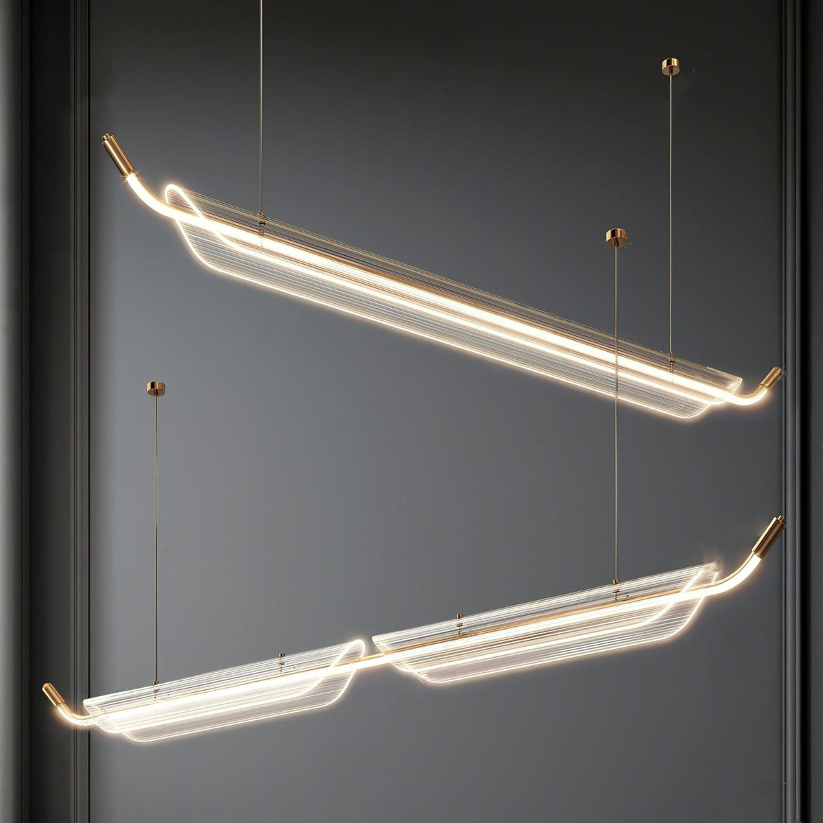 Two Boats Acrylic LED Pendant Light, Linear Modern Chandelier for Kitchen Island and Dining Room