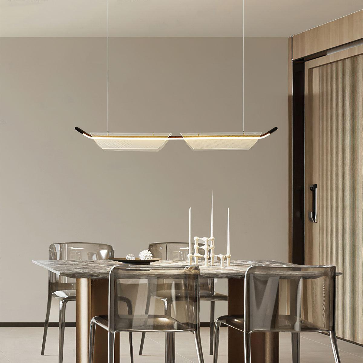 Two Boats Acrylic LED Pendant Light, Linear Modern Chandelier for Kitchen Island and Dining Room