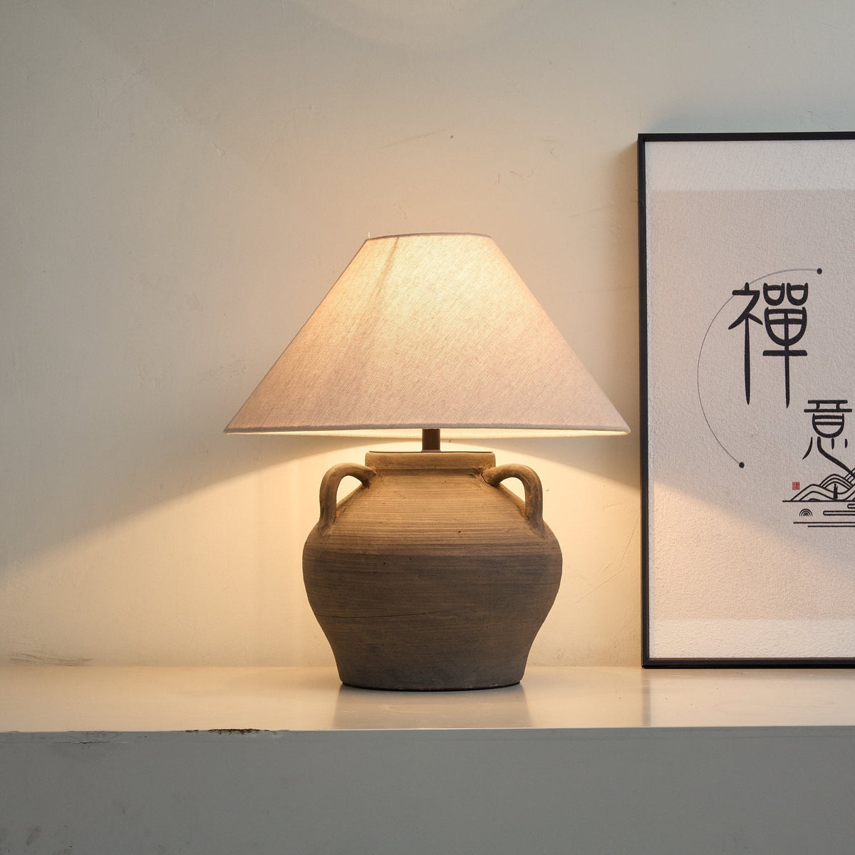 Artisan Ceramic Table Lamp with Linen Shade for Modern Interiors