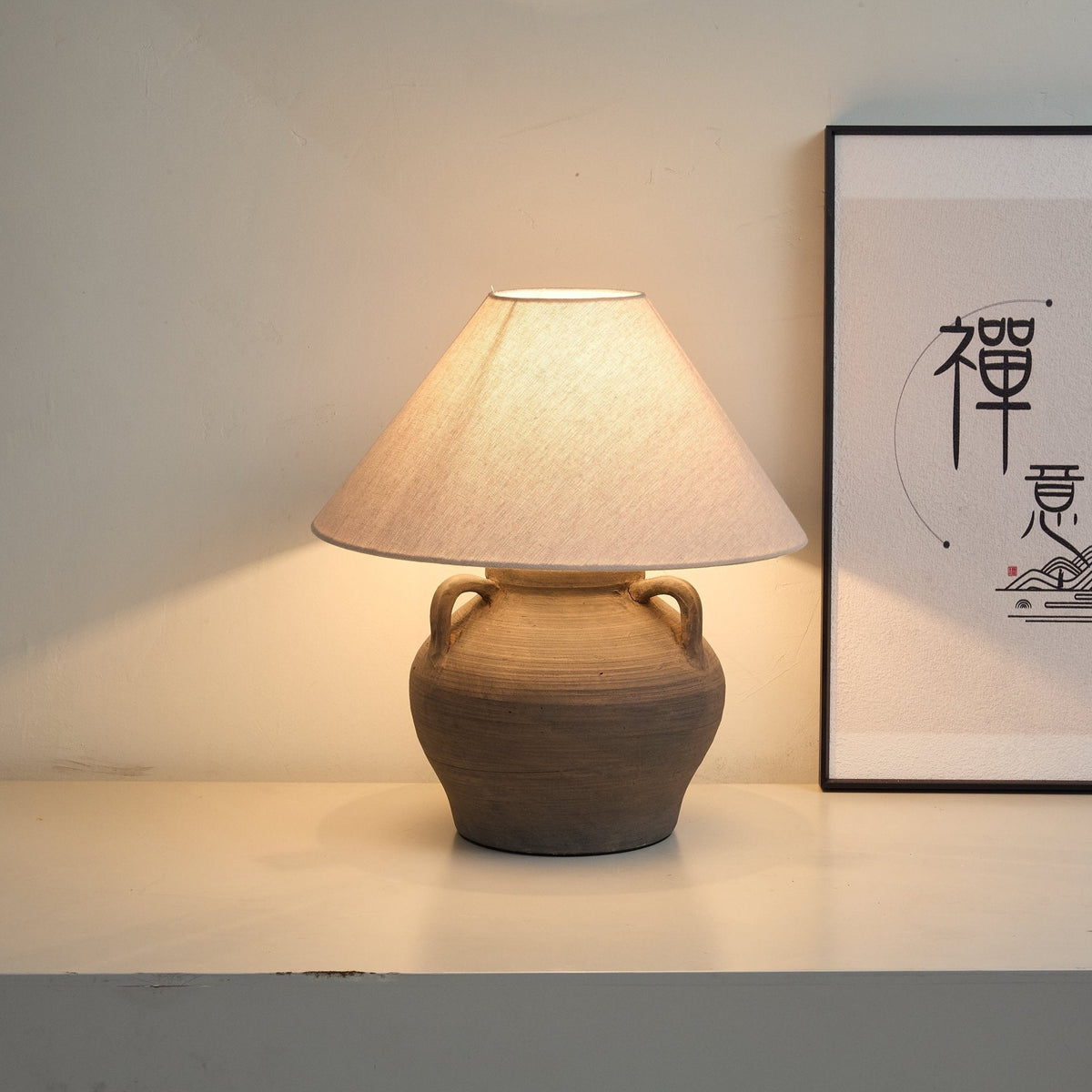 Artisan Ceramic Table Lamp with Linen Shade for Modern Interiors