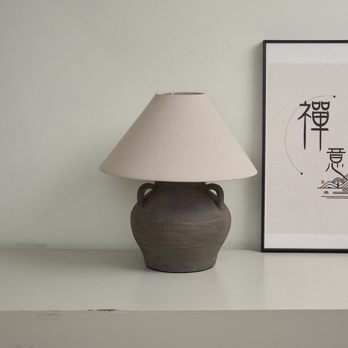 Artisan Ceramic Table Lamp with Linen Shade for Modern Interiors