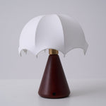 Umbrella Silk Table Lamp – Cordless LED with Walnut Base