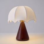 Umbrella Silk Table Lamp – Cordless LED with Walnut Base