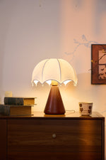 Umbrella Silk Table Lamp – Cordless LED with Walnut Base