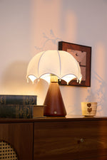 Umbrella Silk Table Lamp – Cordless LED with Walnut Base