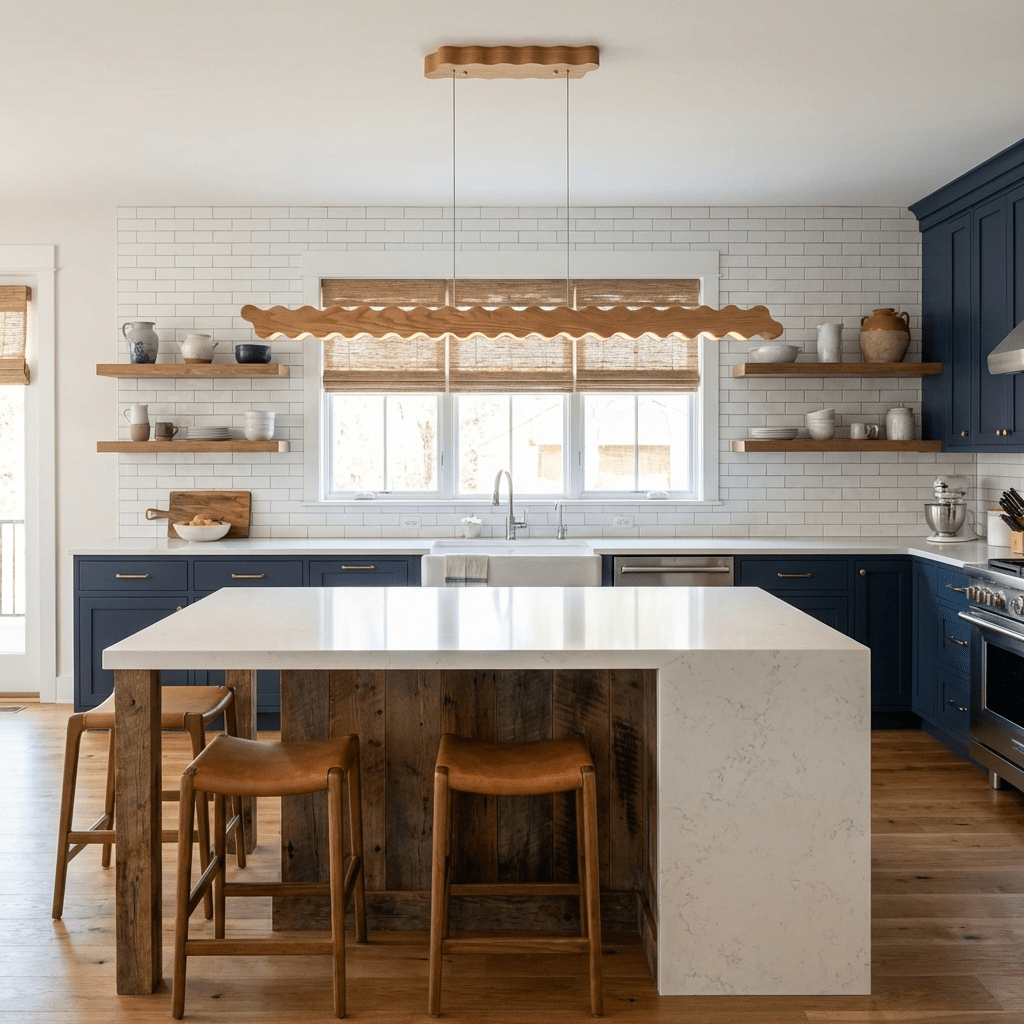 Undara Wave Linear LED Pendant Light in Wood Finish