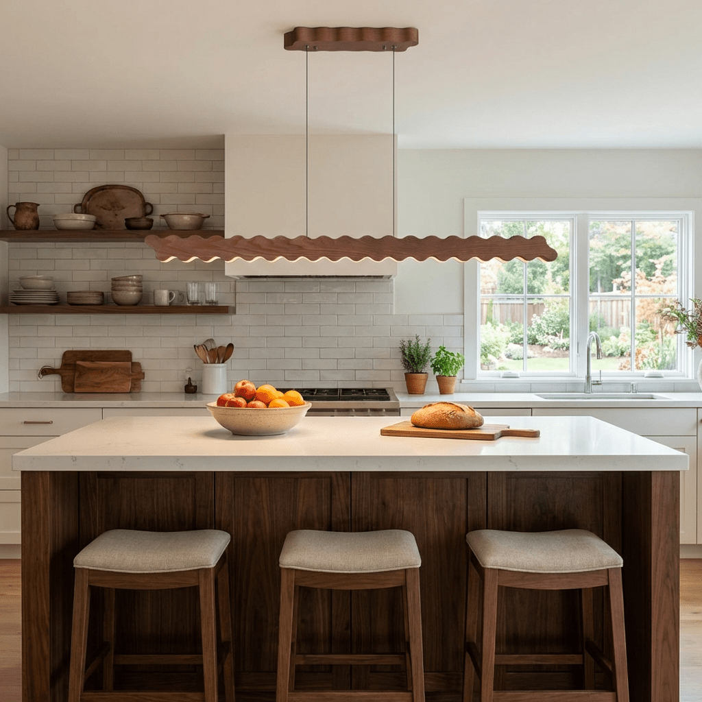 Undara Wave Linear LED Pendant Light in Wood Finish