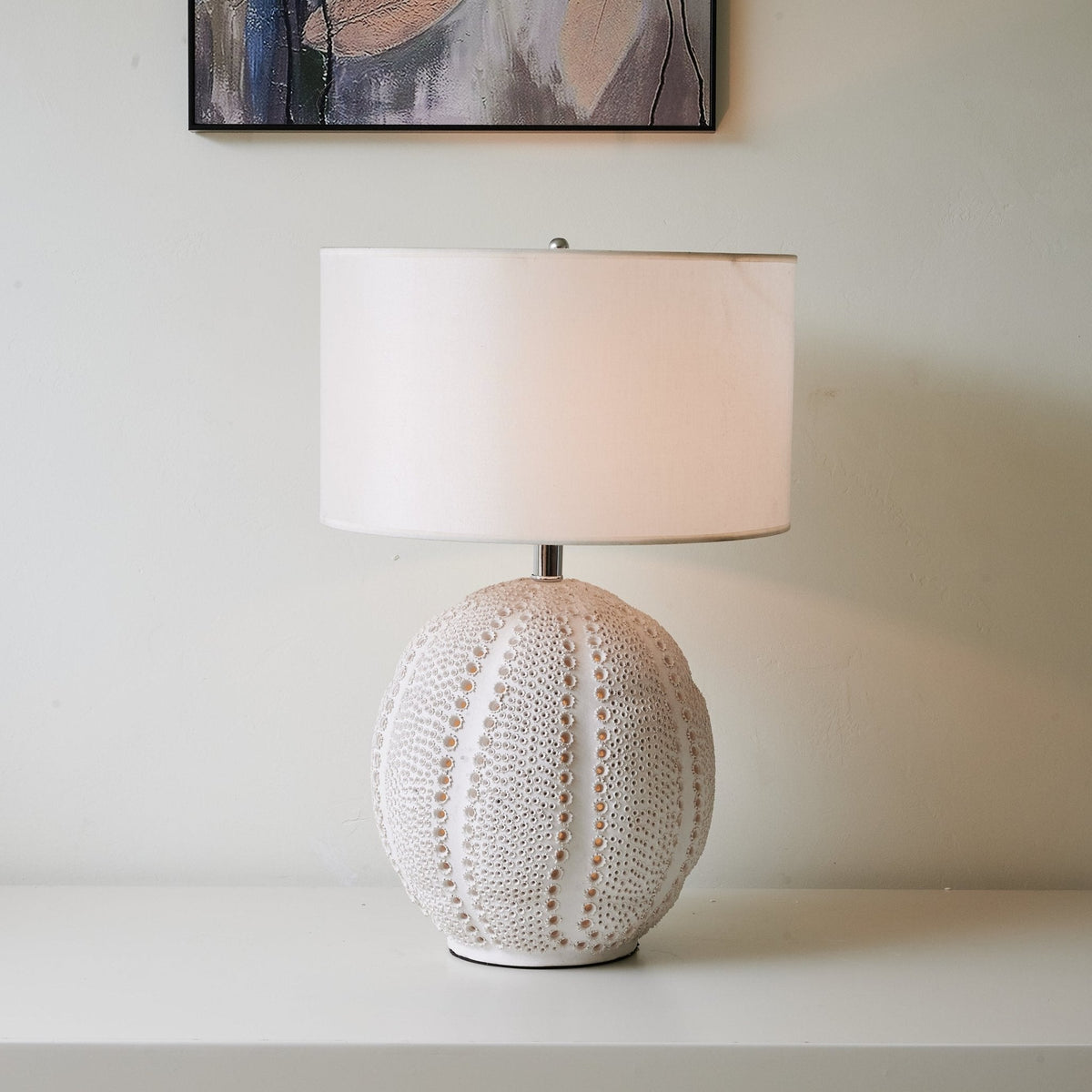 Urchin Sculptural Ceramic Table Lamp with Linen Shade