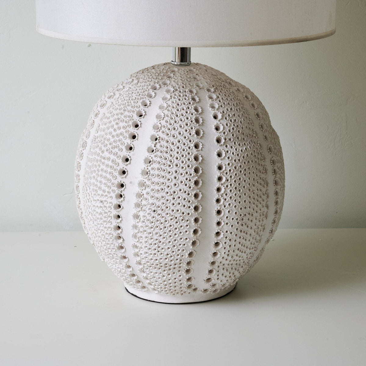 Urchin Sculptural Ceramic Table Lamp with Linen Shade