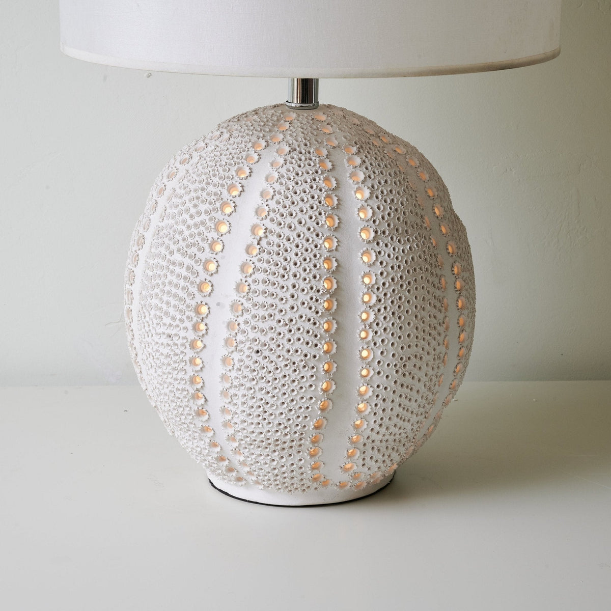 Urchin Sculptural Ceramic Table Lamp with Linen Shade