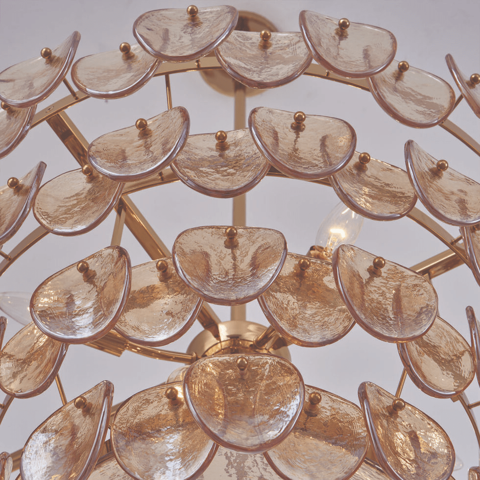 Uroko Glass Disc Chandelier in Warm Brass for Modern Interiors