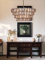 Uroko Glass Disc Chandelier in Warm Brass for Modern Interiors
