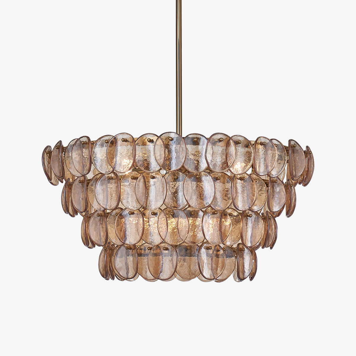 Uroko Glass Disc Chandelier in Warm Brass for Modern Interiors