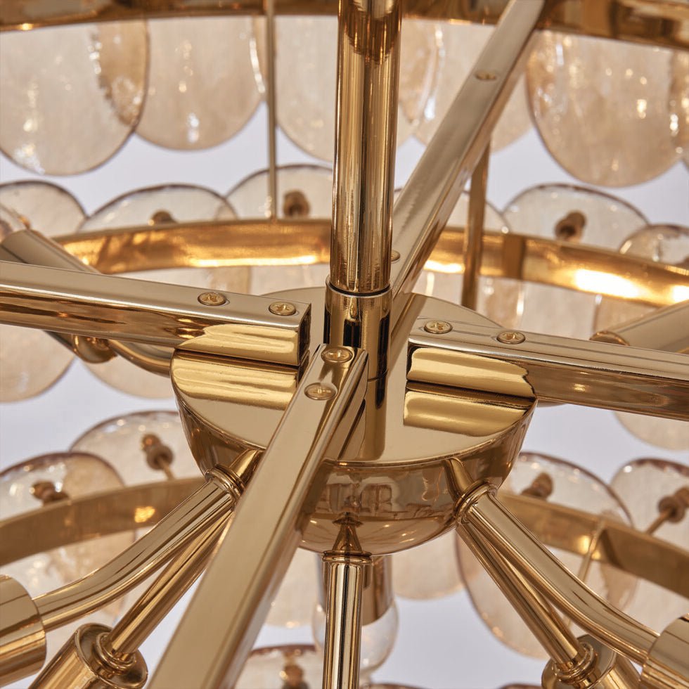 Uroko Glass Disc Chandelier in Warm Brass for Modern Interiors